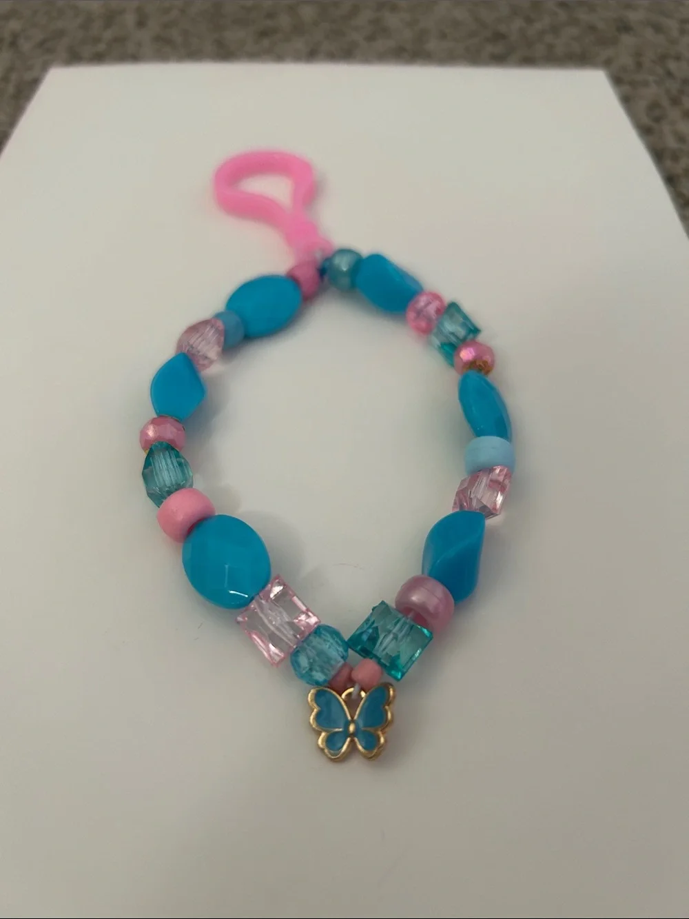 Beaded Charm Keychain Wristlet - Blue & Pink